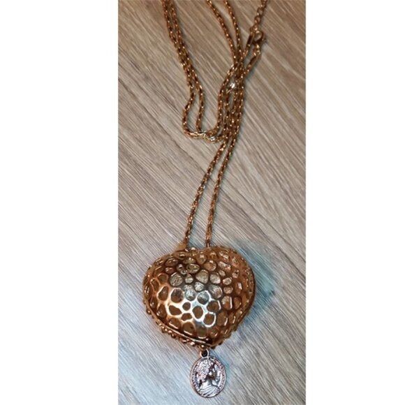 Fun pink sparkling rhinestone puff puffy heart long chain necklace bejeweled. - Picture 2 of 3